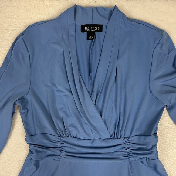 Perceptions NY Womens Size M 1/2 Sleeve Faux Wrap Dress Periwinkle Blue NEW - Picture 2 of 12